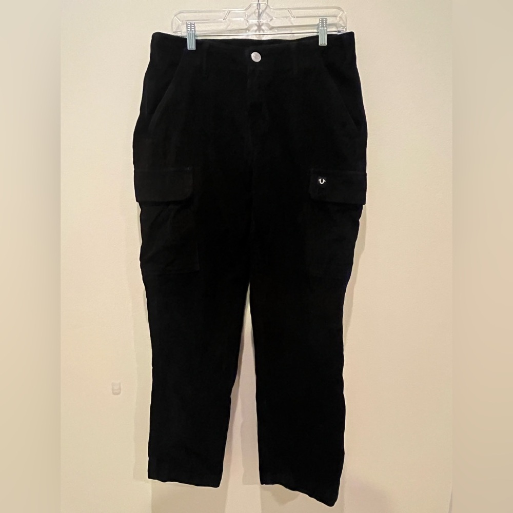 True Religion Men's Black Corduroy Cargo Pants